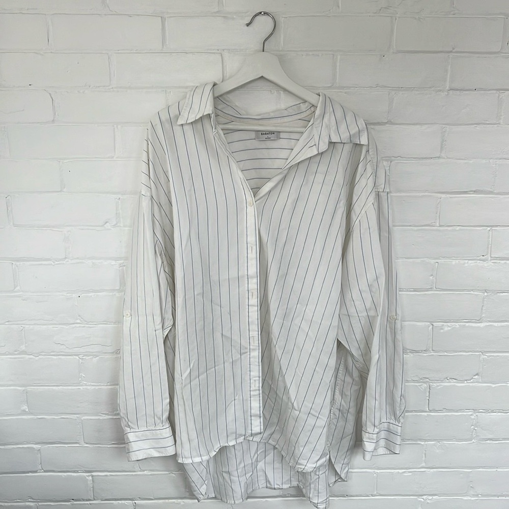 Babaton White Pinstripe Button Down Shirt